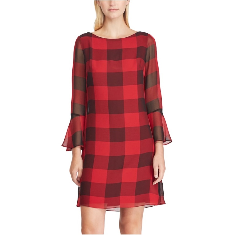Women's Chaps Checked Bell-Sleeve A-Line Dress